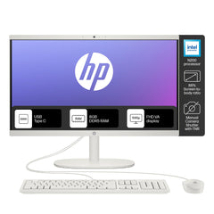 HP All-in-One, Intel N200,21.45'' (54.5 cm), FHD, 8GB DDR5, 512GB SSD, Intel UHD Graphics, 720P HD Camera W/Privacy Shutter, Dual Speakers (Win11, White, 4.17 Kg) Dg0154in