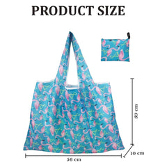 MOMISY Designer Pattern Reusable and Foldable Shopping Bag/Tote Hand bag/Travel Bag/Grocery Bag | Heavy Duty, Eco Friendly | Compact, Lightweight and Convenient (Blue Flamingo)