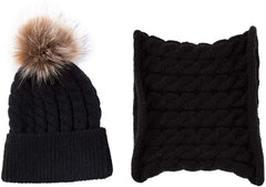 Toddler Knit Hat Scarf Set Pom Pom Hats Baby Beanie Cap Girls Neckwarmer Boys Winter Crochet Hat (Black 0-3 Years)