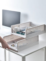 SYGA 2pcs Shelf Baskets Organizer Folding Wardrobe Household Layered Storage Rack Drawer-Type Stackable Large Storage Basket Plastic (White)