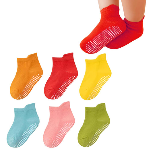 MOMISY Baby Girl Boys Non Slip Toddlers Infant Cotton Stretch Anti-Skid Baby Socks-6 Pairs (AntiSkid-Light, M)-1-2 Years