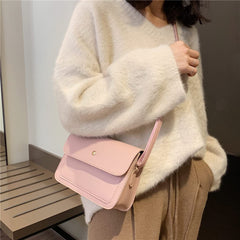 MOMISY Sling Shoulder Crossbody Bag with Adjustable Long Strap for Women Solid Pattern Button Closure Handbags Purse Young Ladies (Pink)