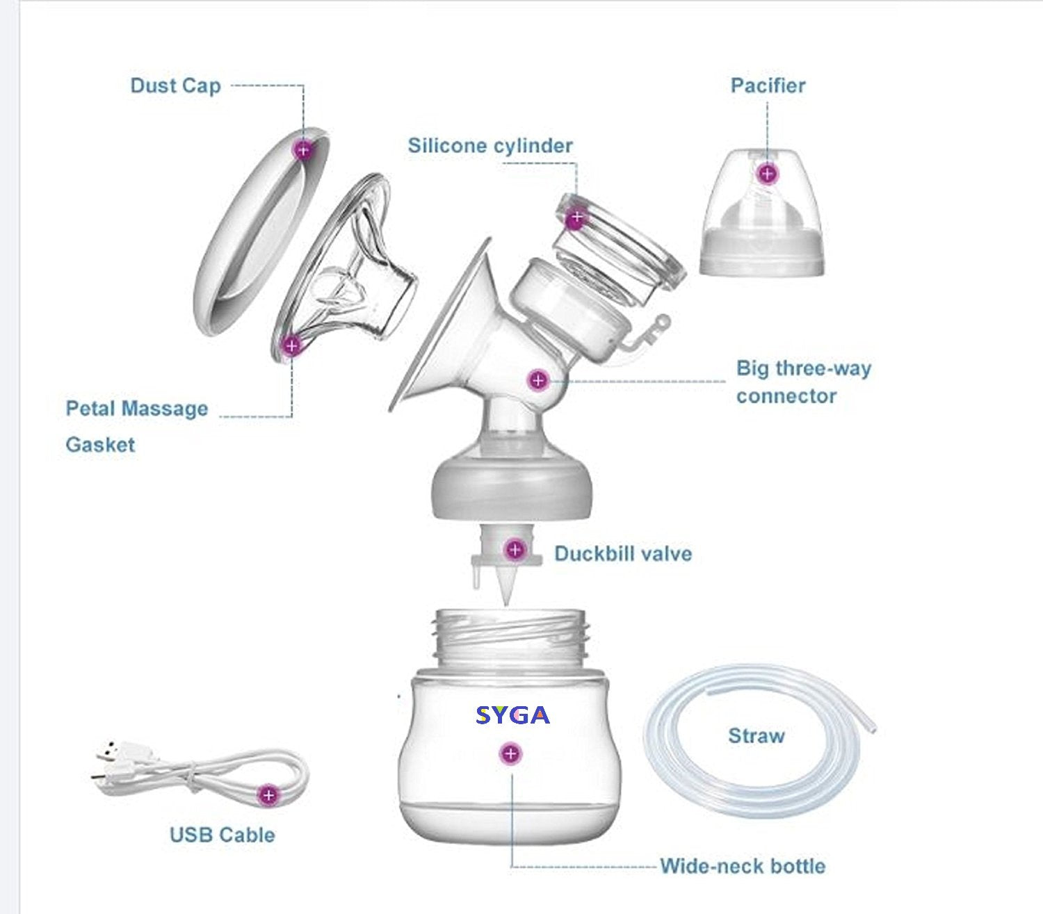 SYGA Breast Pump Milk Booster Breast Milk Painless Bilateral Breast Pump Silica Gel SkyBlue