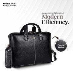 HAMMONDS FLYCATCHER Men Genuine Leather Office Bag - Laptop Bag - Padded Laptop Compartment, Fits 14 Inch Laptop - Adjustable Strap, 1 Year Warranty - Office, Travel, Daily Use - Brushwood, Brown