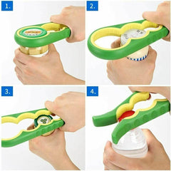 MOMISY 4 in 1 Creative Multifunction Gourd-Shaped Can Opener Kitchen Tool Grip Jar & Bottle Opener Rubber Design Fits Most of All Bottles Caps Premium Easy Grip (GreenYellow)