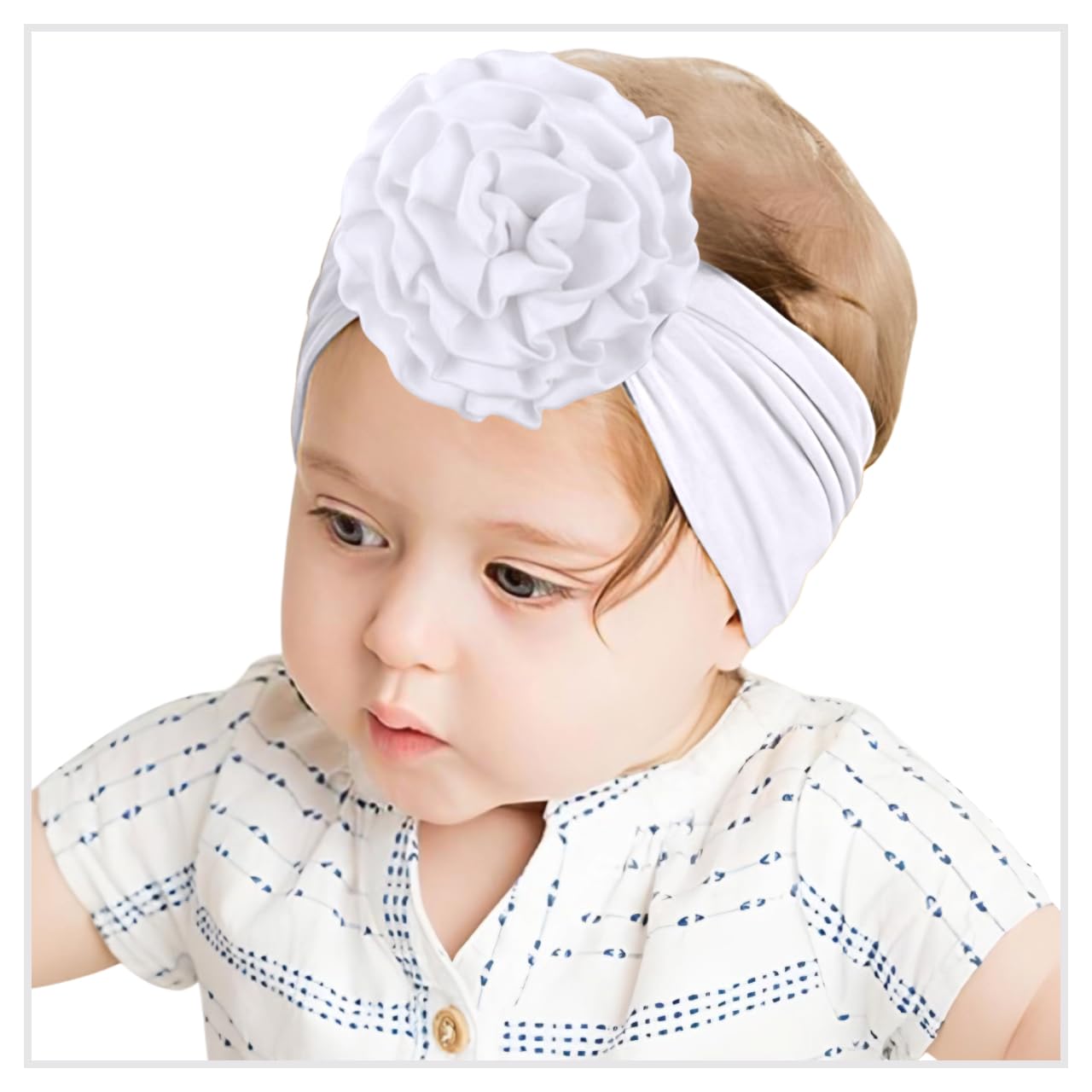 SYGA PACK OF 3 Baby Headbands Soft Nylon Fancy Flower Strechable Hairbands Newborn Infant Toddlers Kids 0-3 Year (Red-White-Yellow)