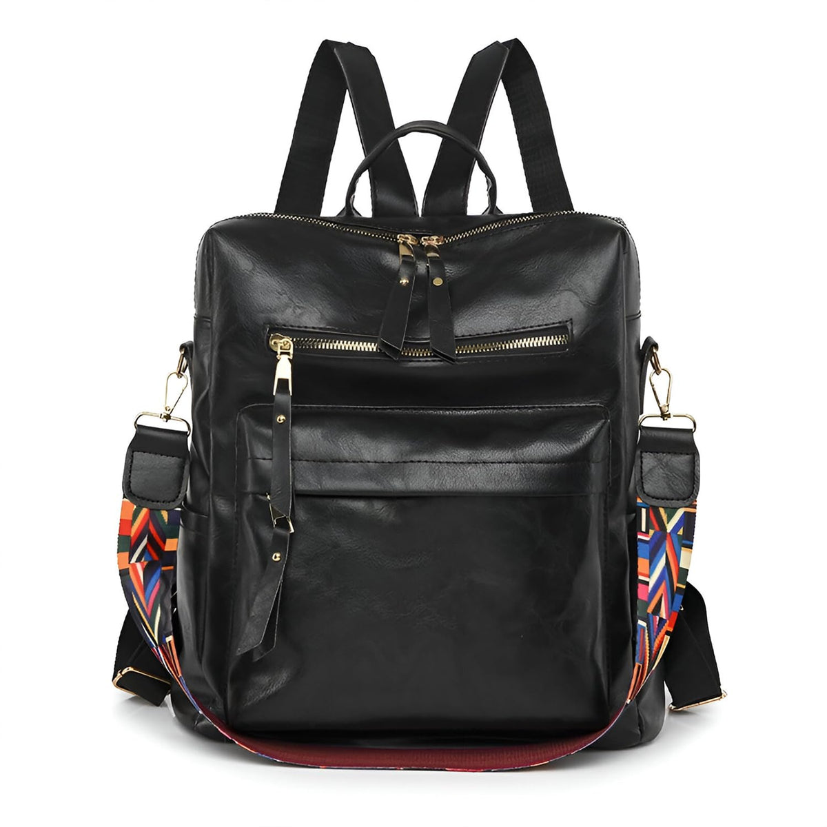 SYGA Women Vintage Backpack – Stylish Travel Bag with Colorful Strap and Multiple Zipper Pockets