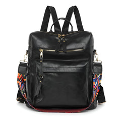 SYGA Women Vintage Backpack – Stylish Travel Bag with Colorful Strap and Multiple Zipper Pockets