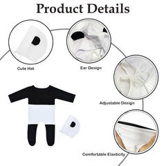 MOMISY Panda Design Baby Photography Costume Set, Black and White Jumpsuit with Matching Cap