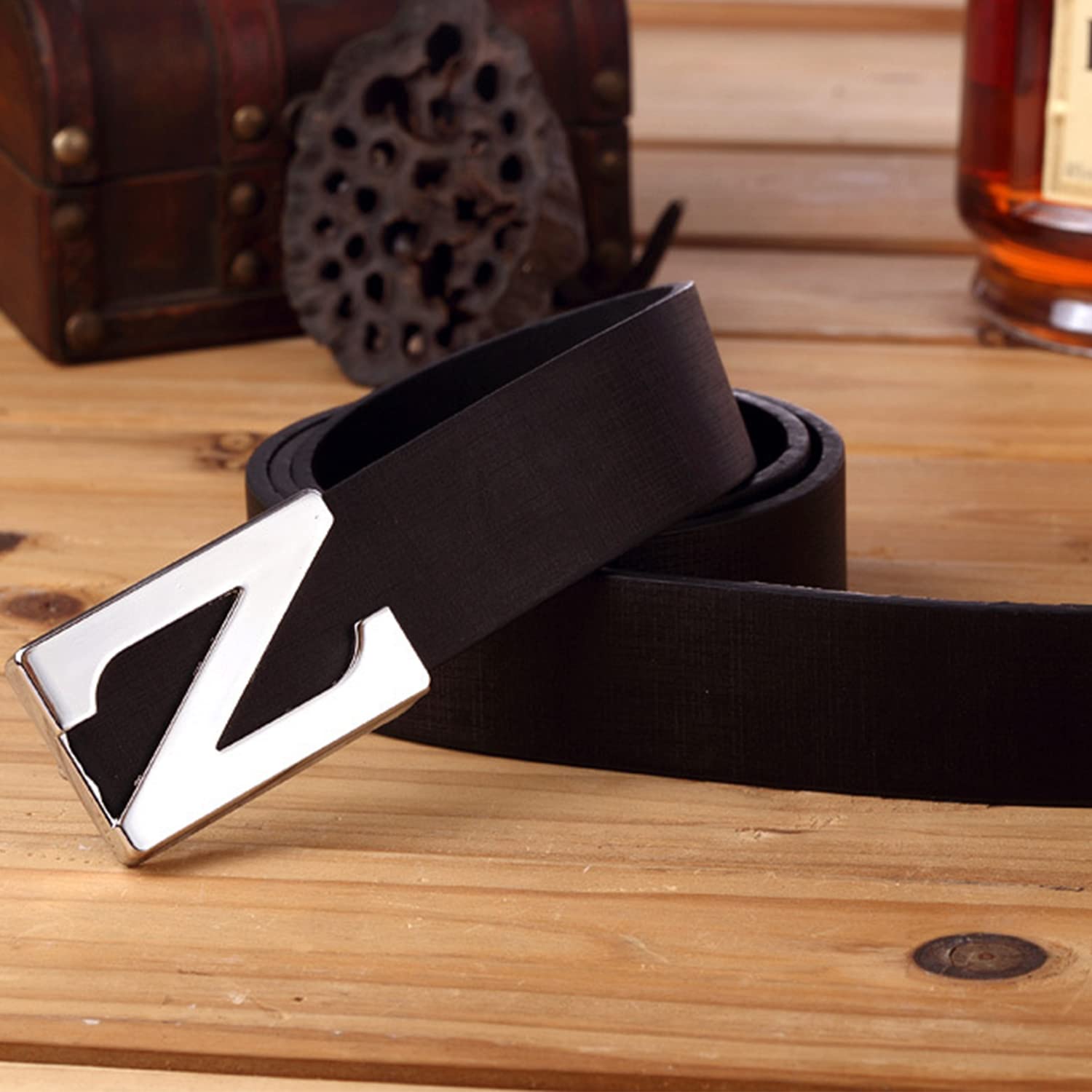 SYGA Men's Leather Belt Stylist Belt Casual Pants Belt Double 7 Number Buckle Belt Men (Black)