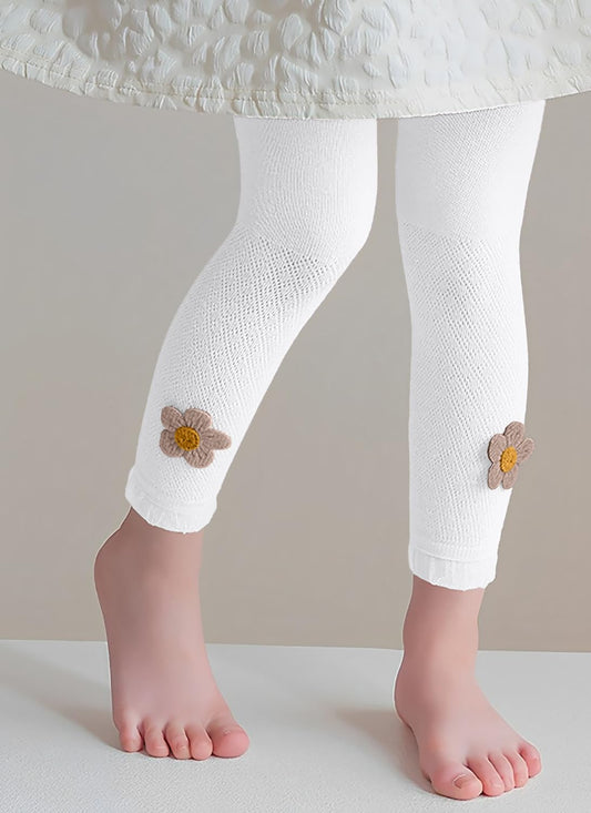 SYGA Girls' Summer Leggings, Pantyhose One Side Flower Design L Size is Suitable for 4-6 Years Old(White)