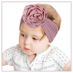 SYGA PACK OF 3 Baby Headbands Soft Nylon Fancy Flower Strechable Hairbands Newborn Infant Toddlers Kids 0-3 Year (Red-White-Yellow)