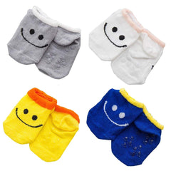 SYGA Small Size 4 Pair Non Slip Big Smile Design Ankle Length Baby Socks for 0-12 Months