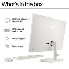 HP All-in-One Desktop Intel® Core™ i3-N300,21.5 inch(54.5cm),FHD,Anti-Glare,8 GB DDR5, 512GB SSD,White Wireless Keyboard and Mouse Combo,White, Windows 11, 4.17kg,22-dg0786in