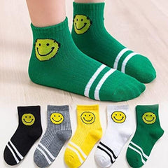 MOMISY 5 Pairs Tube Socks for Kids Toddlers Infant Baby Girl Boys (Smiley, 0 year to 1 year)