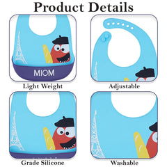 MOMISY Baby Bib For Newborn Waterproof Silicone Apron Wipeable Stain Resistant With pocket For 6 months and up (1, BlueMIOM)