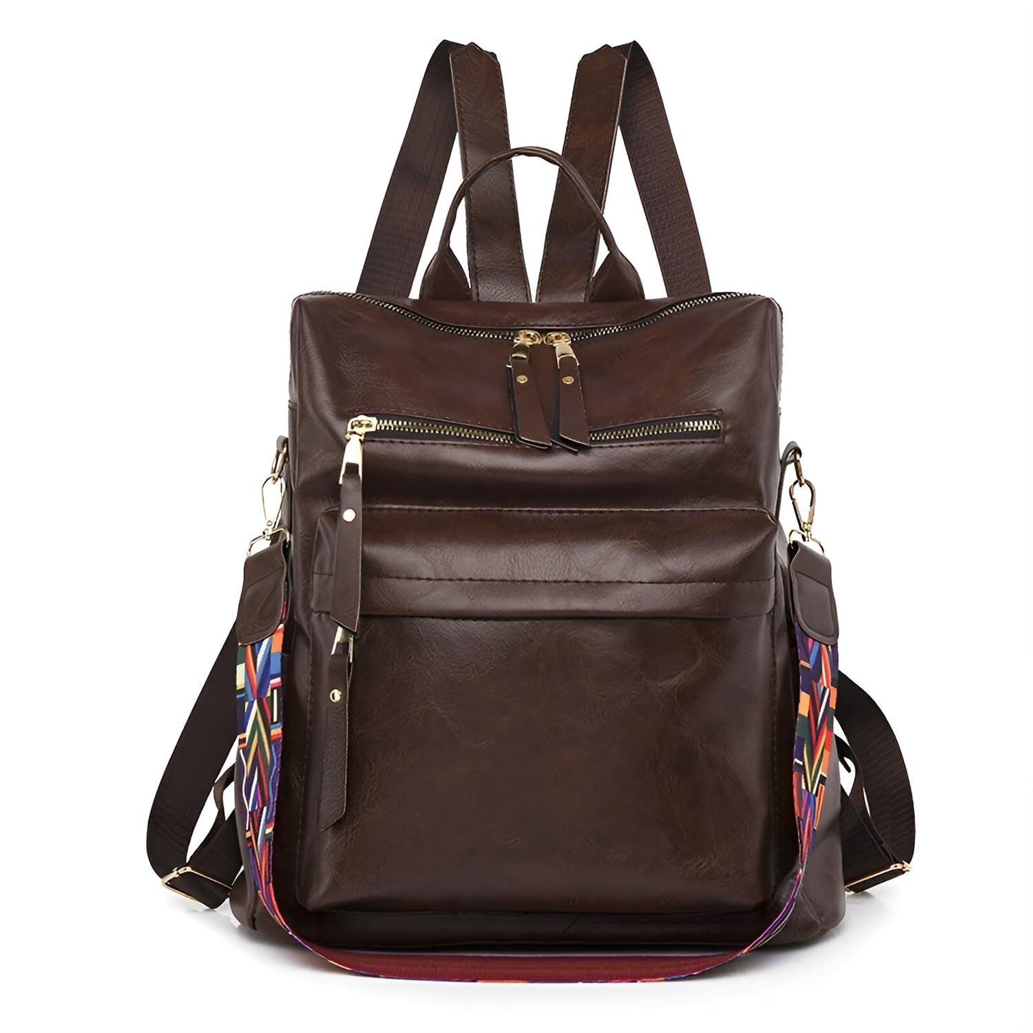 SYGA Women Vintage Backpack – Stylish Travel Bag with Colorful Strap and Multiple Zipper Pockets