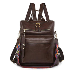 SYGA Women Vintage Backpack – Stylish Travel Bag with Colorful Strap and Multiple Zipper Pockets