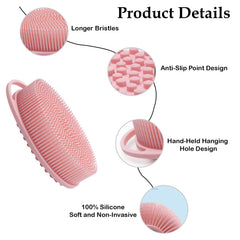MOMISY 2-in-1 Silicone Body and Shampoo Brush, Exfoliating Bath Scrubber, Scalp Massager with Flat Head (Pink)