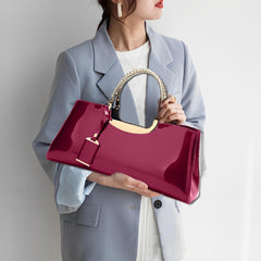 SYGA Women's Glossy Patent Leather Handbag Wedding Bag with Multiple Internal Pockets in Pretty Colors (Burgundy)