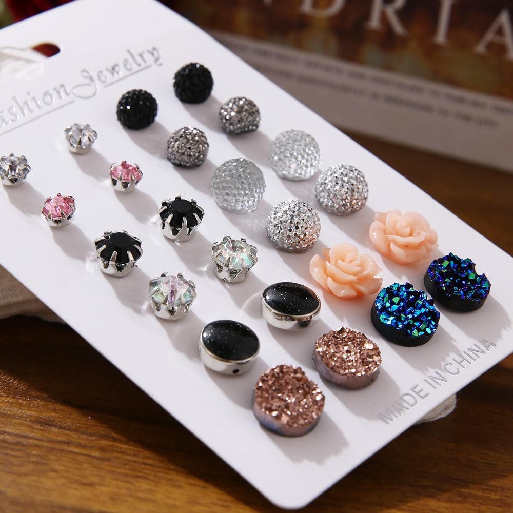 SYGA 12 Pairs Women's & Girls Earing Sets, Gift For Girls styles like studs, hoops, and dangly earrings set