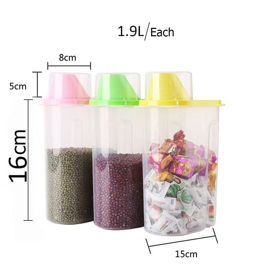 SYGA Medium Cereal Dispenser Jar 1900ml Set of 3 Multi Purpose Storage Container Idle for Kitchen-Storage Box Lid Food Rice Pasta Container(Medium,Green)