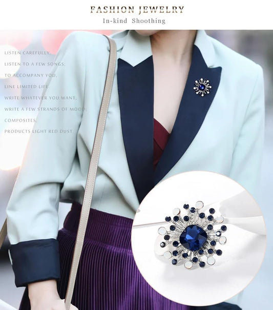 SYGA Brooch Pin Fashion Crystal Rhinestone Jewellery Pin Vintage Clothing Accessories Decoration Blue Diamond Brooches For Women- S260