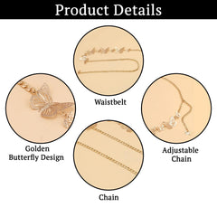 SYGA Women's Simple Geometric Versatile Body Chain Punk Style Stitching Single Layer Hollow Butterfly Waist Chain(Gold)