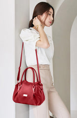 SYGA Women's Bags Soft Leather Middle-Aged And Elderly Women's Bags Single Shoulder Crossbody Bag(Red)