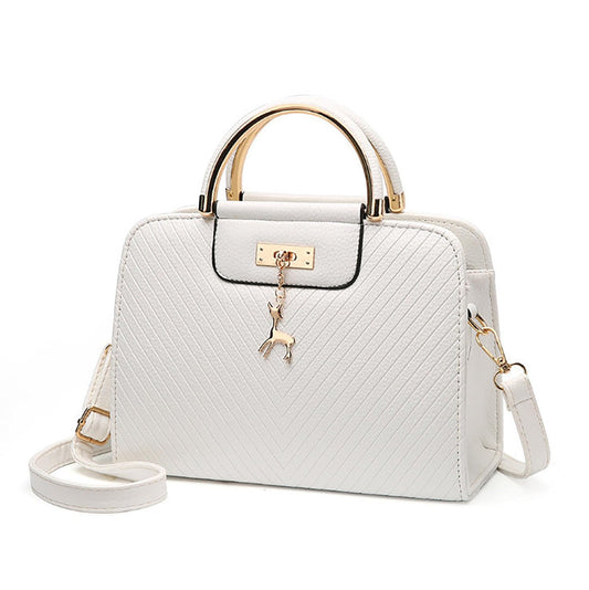 SYGA Women's Handbag Corrugated Fawn Pendant Cute Shoulder Bag Fashionable Style Crossbody Bag(White)