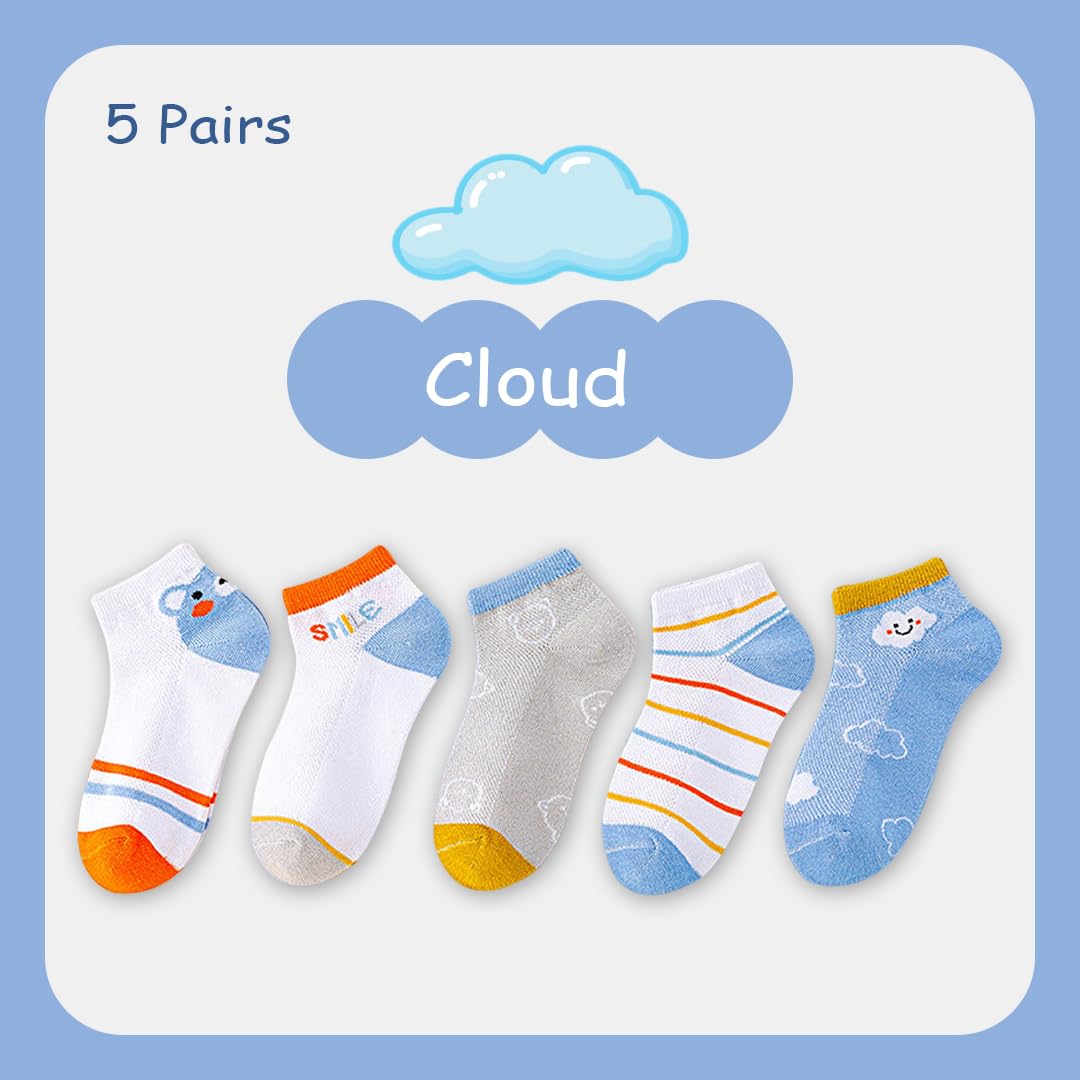 SYGA 5 Pairs Baby Girl & Baby Boy Socks, Toddlers Kids Socks Cotton Stretch Crew Socks with Cloud Design, Suitable for 3 to5 Years baby