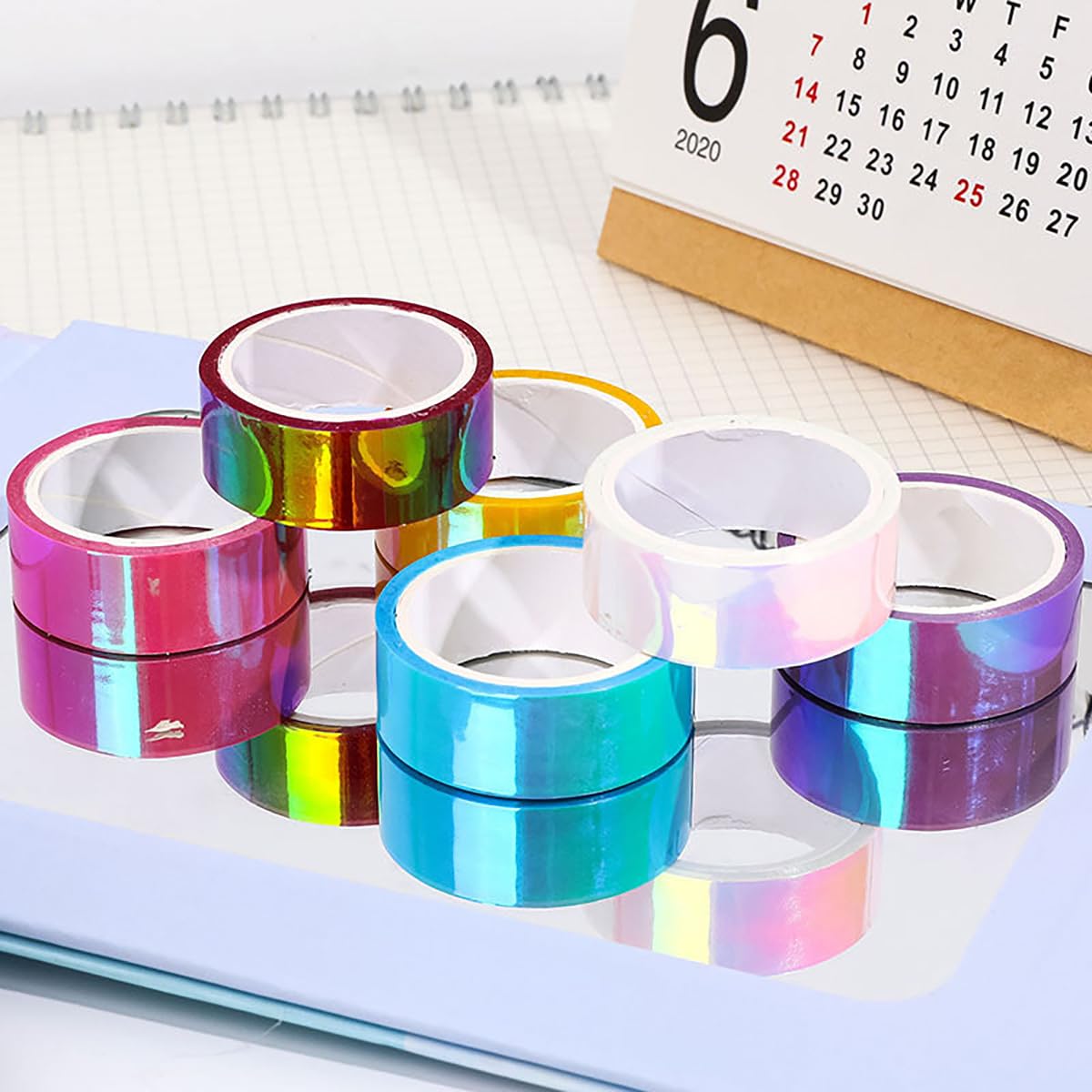 SYGA Pack of 3 Rainbow Laser Tape Stationery Hand Account Color Decoration Waterproof Tape Student Diy Hand(RED-PURPLE-BLUE)