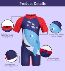 SYGA Children's Swimsuit Short Sleeve Big Red Shark-M Size Perfect for Kids Age 3-4 Years Old (Red)