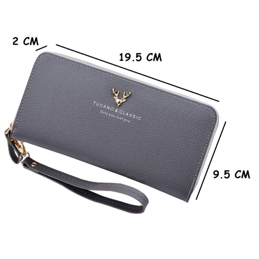 SYGA Women Wallet Female Purse Long Leather Bag Women Clutch Wristlet Antlers Design Zipper Clutch Card Phone Holder Coin Purse_Black