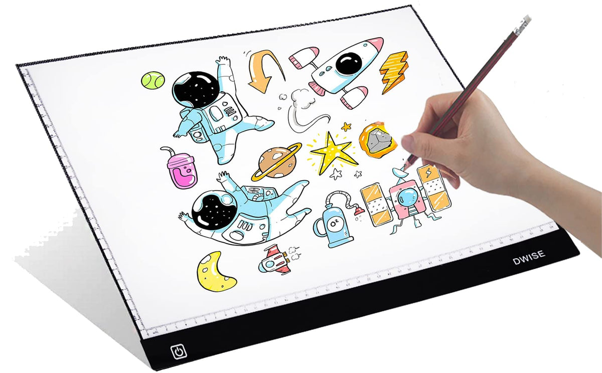 SYGA Dwise A3 Size LED Lighted Drawing Tracing Board with 3 Adjustable Brightness Touch Button with Scale Measurement, White & Black