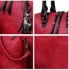 MOMISY Set of 4 Pieces Leather Finish PU Material Ladies Hand Bag, Clutch and Wallet for women (Red)