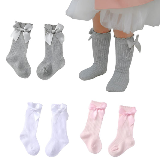 MOMISY Unisex-Babies 3 Pairs of Baby Spring Winter And Autumn Combed Cotton Long Tube Knee-High Socks (GreyWhitePink, 0-1Y)