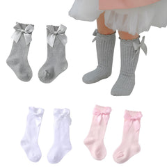 MOMISY Baby'S 3 Pairs Of Spring Winter And Autumn Combed Cotton Long Tube Knee-High Socks (Greywhitepink,1-2Y)