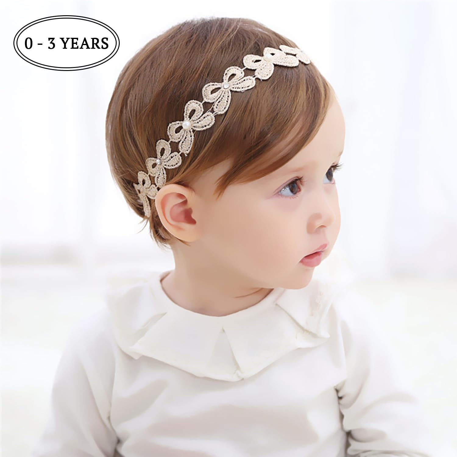 SYGA Baby Girl's Bow Design Headband Soft & Stretchable Fabric Hairband for Infants, Toddlers, Little Princesses (0-3 Years Cream Bow)