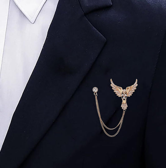 SYGA Men's & Women Suit Shirt Stud Lapel Pin Chain Tassel Brooch Pin with Crystal Chain(Golden New Eagle)