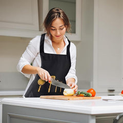 MOMISY Waterproof Kitchen Apron, Cooking Apron with Pockets, Side Towel for Hand Wiping, Suitable for Men and Women (Black)