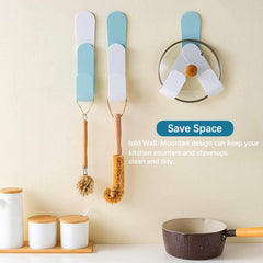 MOMISY Plastic Self Adhesive Pot Lid Holder No-Punch Wall-Mounted Rotatable Rack Pan Cover Organizer Storage Kitchen Household Set Tools (White Hook)