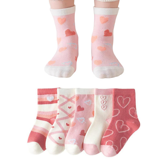 MOMISY 5 Pairs Baby Kids Girl Boys Tube Socks Toddlers Comfortable Ankel Length gifts (Heart, 1 to 3 year)