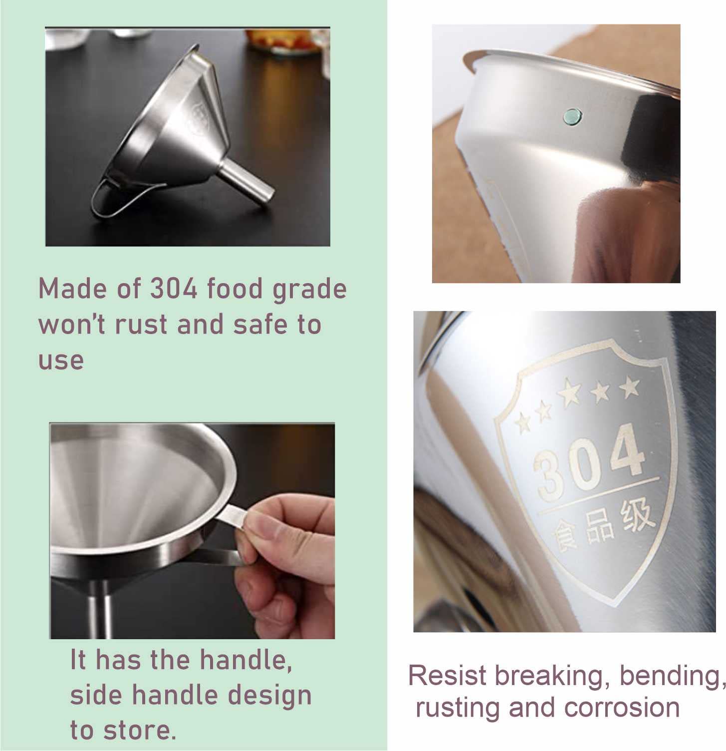 SYGA Liquid Funnel Stainless Steel 15cm Kitchen Funnel with Removal Strainer Food Filter Strainer for Transferring Liquids, Fluid, Small Dry Ingredients Oil, Making Jam- Silver