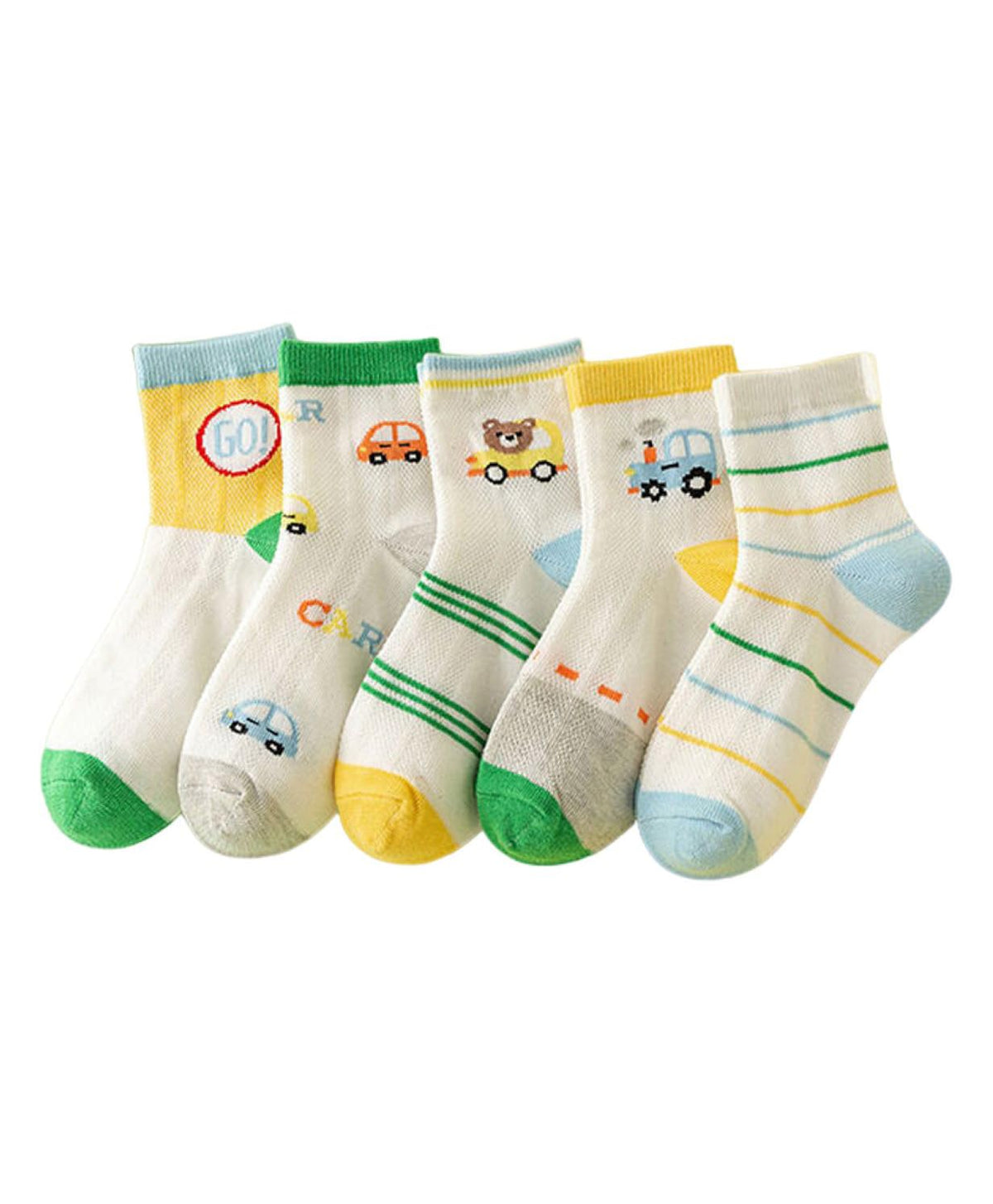 SYGA 5 Pairs Baby Girl & Baby Boy Socks, Toddlers Infant Cotton Warm Stretch Crew Socks with Multicar Design, Suitable for 9 Months to 2 Years baby