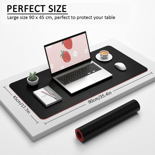 SYGA Desk Pad Protector Waterproof PU Desk Mat Blotters on Desktop Laptop Computer Gaming Keyboard Mouse Pad Non-Slip Desk Writing Mat Cover for Office & Home 90CM * 45CM Black & Black