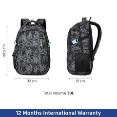 Safari Omega spacious/large laptop backpack with Raincover, college bag, travel bag for men and women, Black, 30 Litre