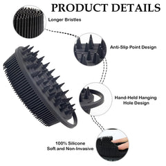 MOMISY Ultra Soft 2-in-1 Body & Shampoo Brush, Exfoliating Silicone Bath Scrubber, Premium Silicone Loofah, Scalp Massager (Black)