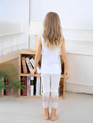 SYGA Girls Capri Leggings Modal Lace Cropped Pants for Your Little Princess Suitable for Age 3-4 Years Old(White)