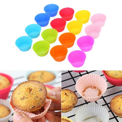 SYGA Set of 12 Round Shape Silicone Muffin Cups Handmade Soap Molds Biscuit Chocolate Ice Mould(Random Color)